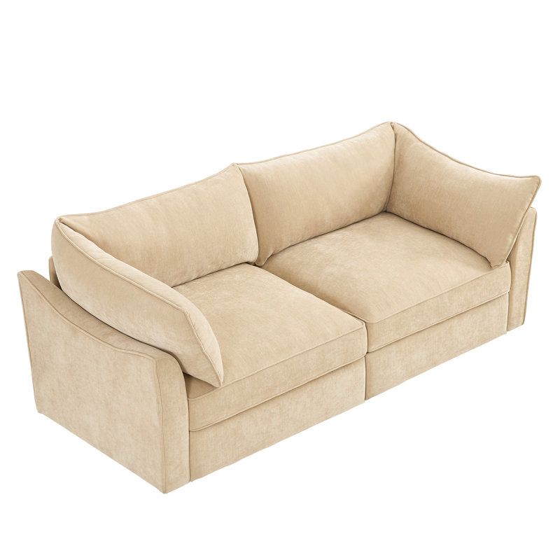 Chenille 2, blé, coussins enveloppants et accoudoirs, rangement escamotable, conception intégrée en croissant, espaces de rangement cachés, matériau de peau froissée