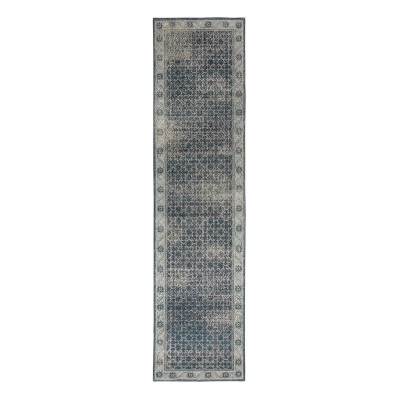 Distressed Homage Hand Knotted Wool Geometric Area Rug, Runner 2'6" x 12'