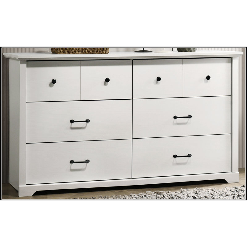 Commode blanche à 6 tiroirs avec poignées noires Elara, Blanc