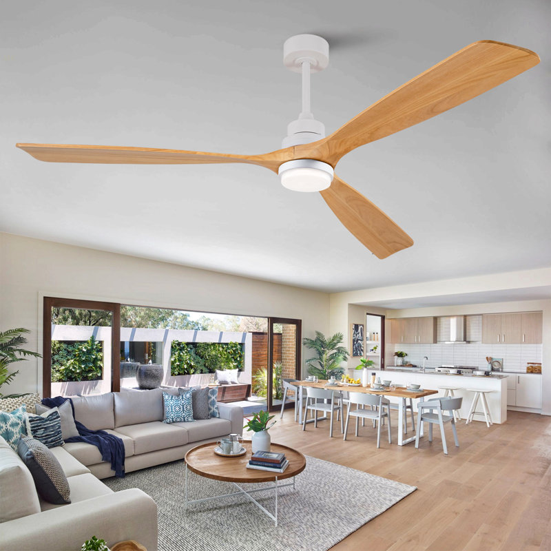 Hot Sales 72 Inch Modern Ceiling Fan With 3 Color Dimmable 3 Solide Wood Blades Remote Control Reversible DC Motor With Led Light
