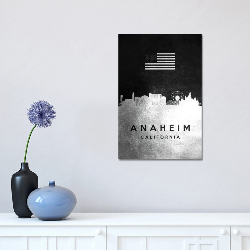 Anaheim California Silver Skyline by Adrian Baldovino - Wrapped Canvas Print, 30.48 cm H x 45.72 cm W