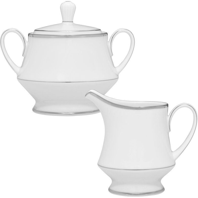 White Porcelain Sugar and Creamer Set with Platinum Trim
