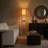 Maxwell 63" Modern LED Shelf Floor Lamp with Warm Brown Finish, 3 Tiers, and Fabric Square Shade, Bulb Included-628019176-628019182