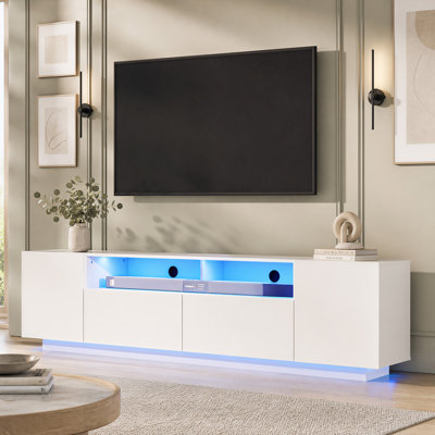 Meuble télé avec grande armoire de rangement, centre de divertissement moderne pour téléviseurs de 55/60/65/70/75 pouces, console de télévision robuste pour le salon, la chambre à coucher et la salle de jeux