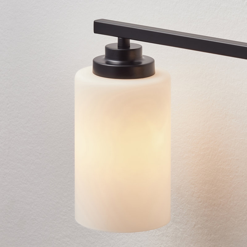 30 in. Black Steel 4-Light Dimmable Vanity Light with Frosted Glass Shades