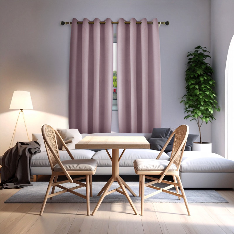 Linen Blend Blackout Curtain Panel Pair, Pink, 117cm Width x 137cm Drop