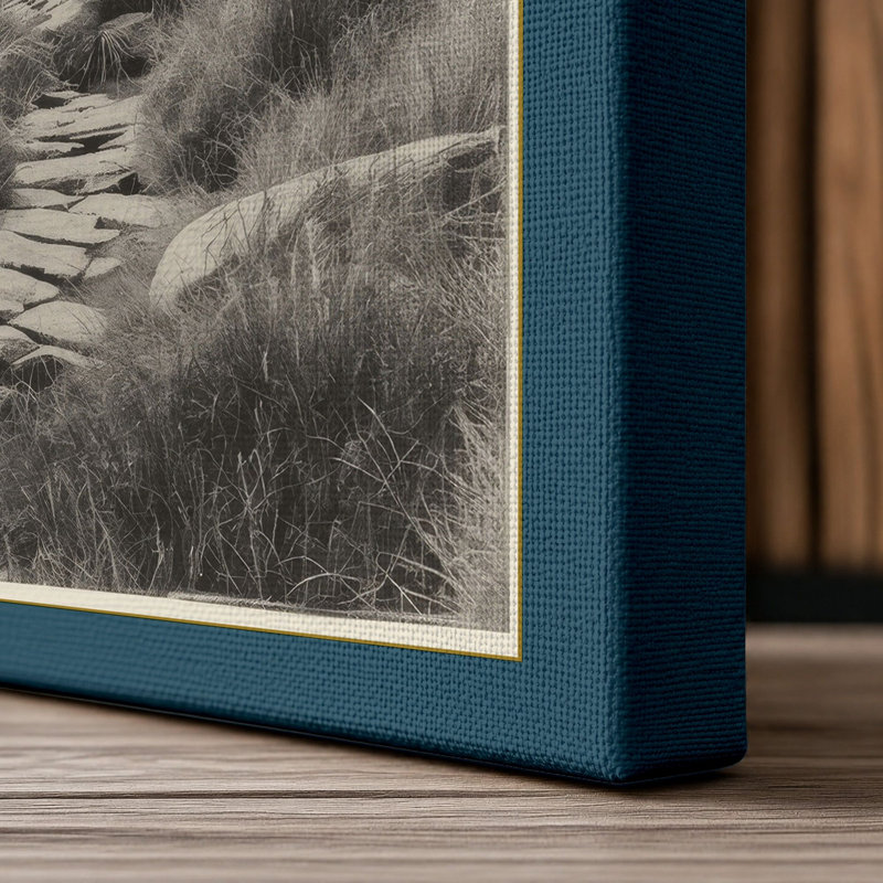Solitary Tree in Stone Rustic - Wrapped Canvas, 24x16 - 61.0 x 40.6 cm, Teal Border