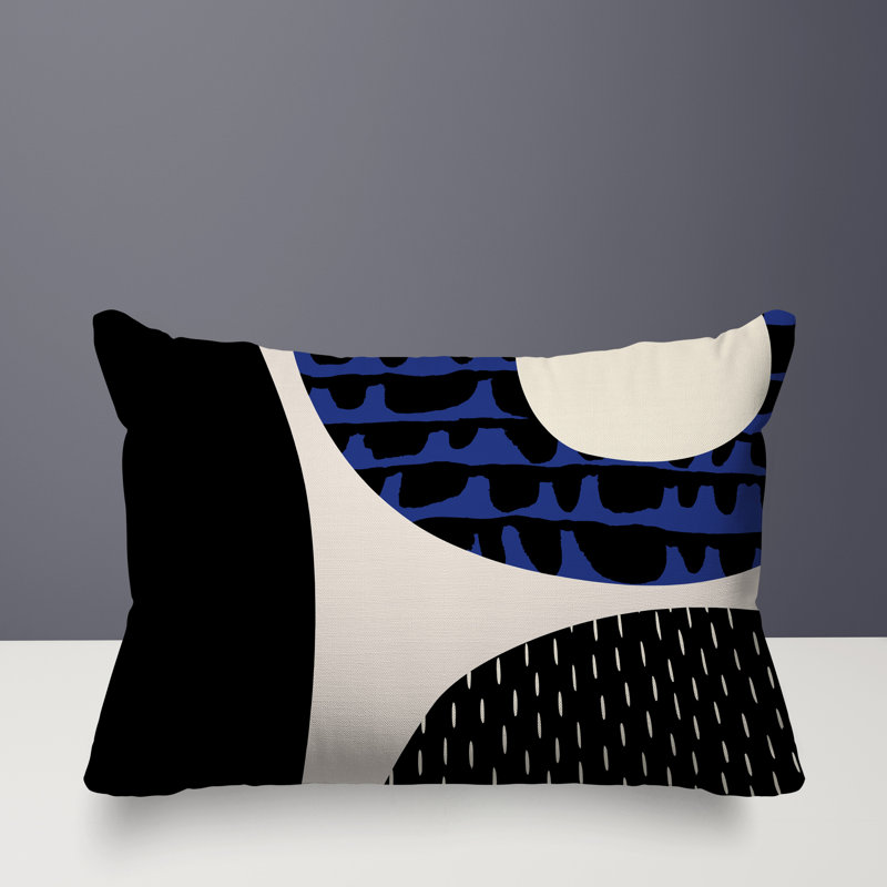 Coussin lombaire réversible intérieur / extérieur Vikka, H 14 po x l 20 po, Bleu marine / noir / blanc cassé