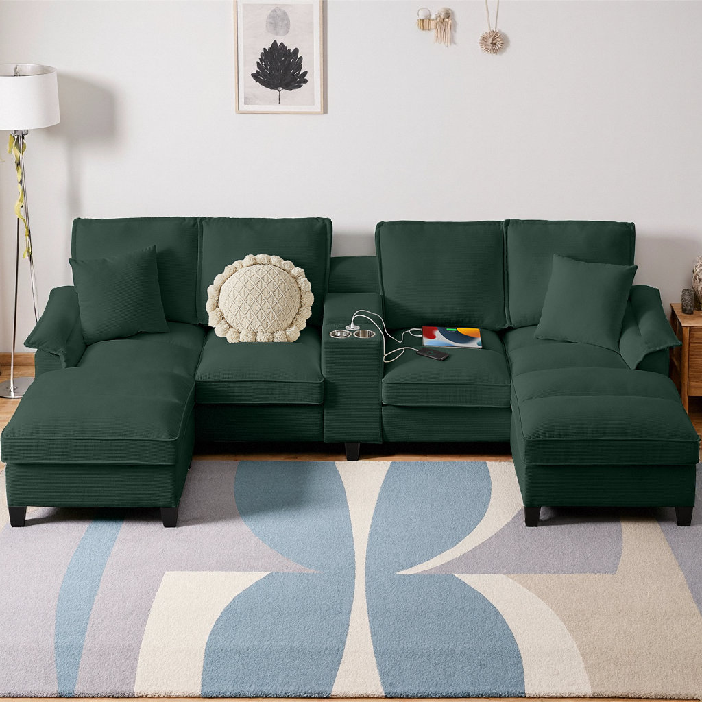 Latitude Run® 120" Modular Corduroy Sectional Sofa Bed with 2 Storage ...
