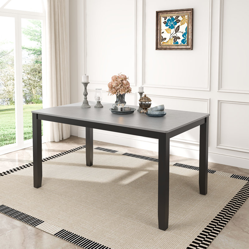 6 - Person Dining Table Set With Upholstered Dining Chairs, Gray/Black,  7 Pieces: Table, 6 Chairs 