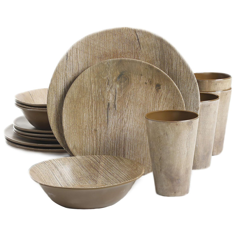 Service de table en mélamine 16 pièces Gibson Home Woodlands, service pour 4