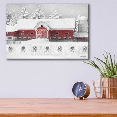 «Barn with Fence and Bows» par Lori Deiter, art mural en verre acrylique