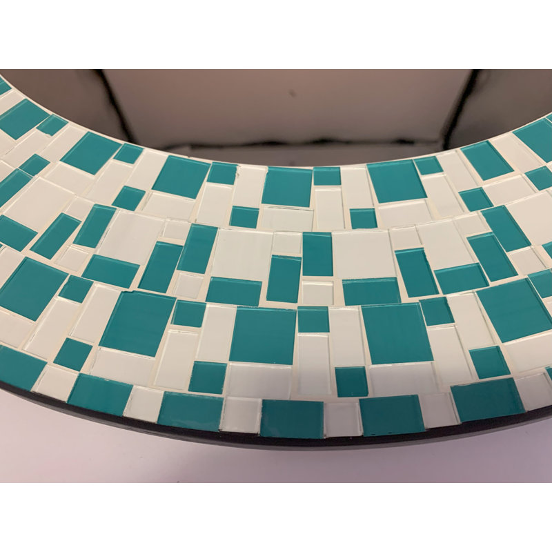 Zorigs Mosaic Mirror, Wall Art Décor – Handcrafted Decorative Wall Mirror, Teal and White Mosaic Mirror, 24” Frame, 15" Round Mirror for Hallway, Bedroom, Bathroom, Living Room