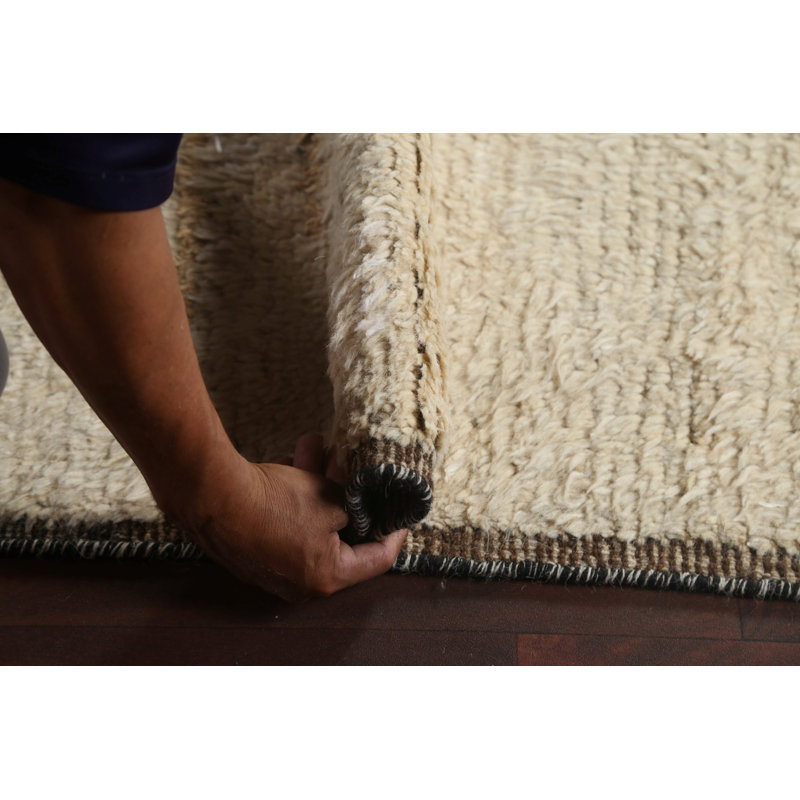 Tapis beige en laine noué à la main de conception unique 12 pi x 18 pi 7 po