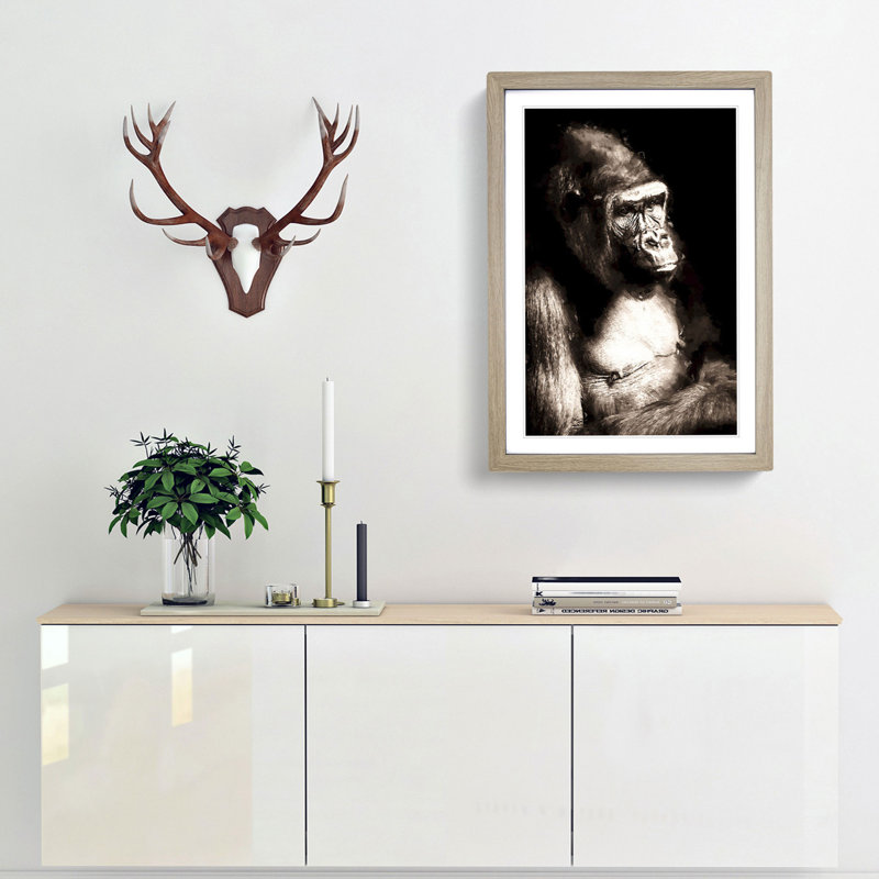 Mighty Silverback Gorilla in Abstract - Picture Frame Graphic Art Print, 87cm H x 62cm W x 2cm D, Oak Framed