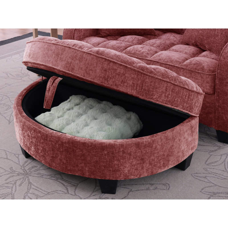 Accent Chair With Storage Semicircular Ottoman, Pink