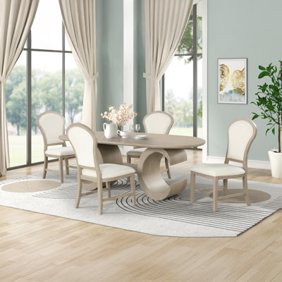 Wigley 5-Piece Wood Oval Dining Set With 4-Chair, Taupe