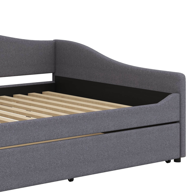 Lit de jour Teddy avec éclairage intégré et tablettes coulissantes, Gris, Double