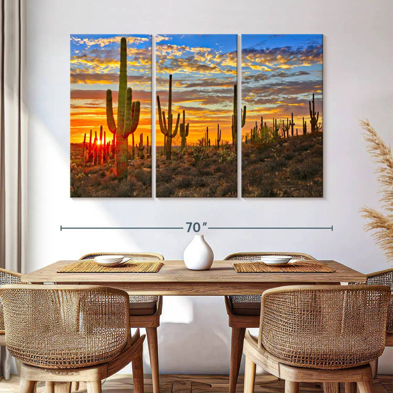 " Sunset Cactus " 3 - Pieces, 42" H x 65" W x 1.25" D