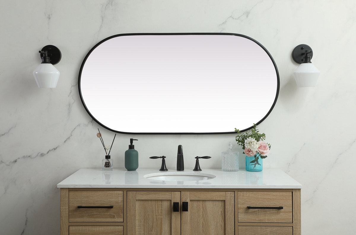 Elington Metal Oval Mirror, Black, 48"  x 24" 