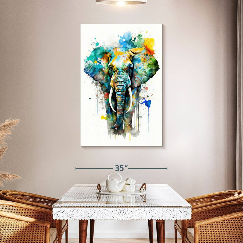 Aquarelle d'éléphant Brampt, H 48 po x l 32 po