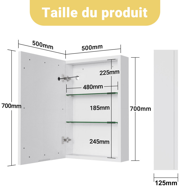 50mm W 70mm H Wall Mounted Required Medicine Cabinet Mirror Adjustable