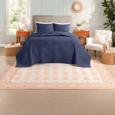 Navy King/cal King Bedding Set, Soft Microfiber, Casual Transitional Design