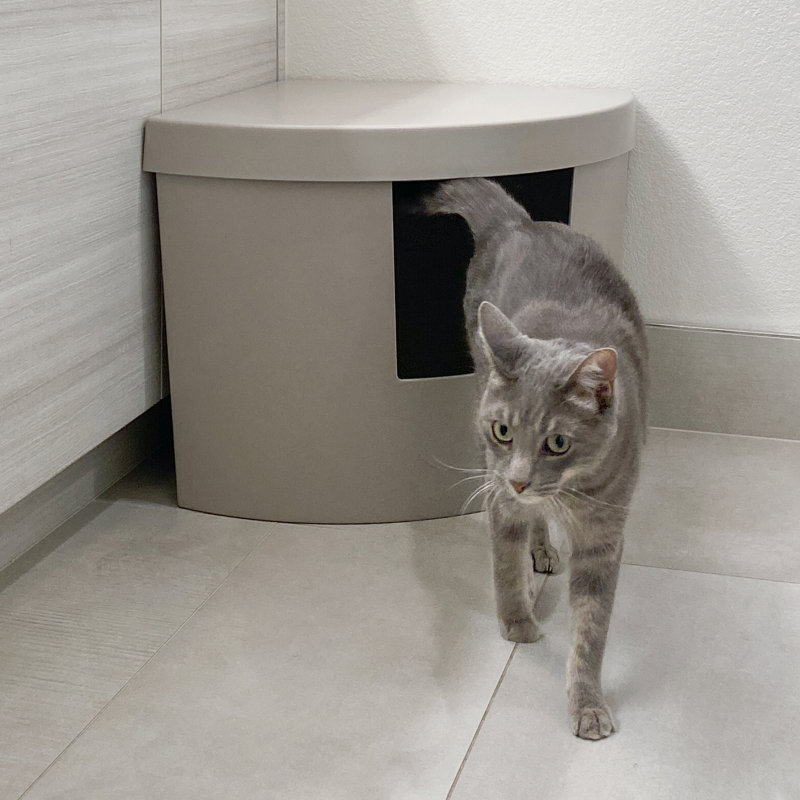Grand bac à litière d'angle pour chat, 16.5" H x 25" W x 17.5" D, Taupe