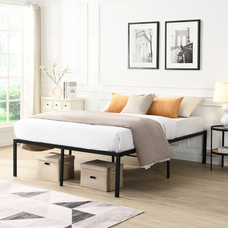 King Size Heavy Duty Metal Bed Frame In Black - Quick & Simple Assembly, No Squeak Or Shaking, Supports 1000 Pounds, Even Mattress Support, Under Space For Storage, Leg Holes Quiet Setup, Noise Pound