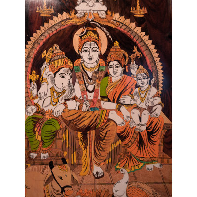 Panneau mural 36 po incrusté de bois de la famille Myra 36 po Shiva
