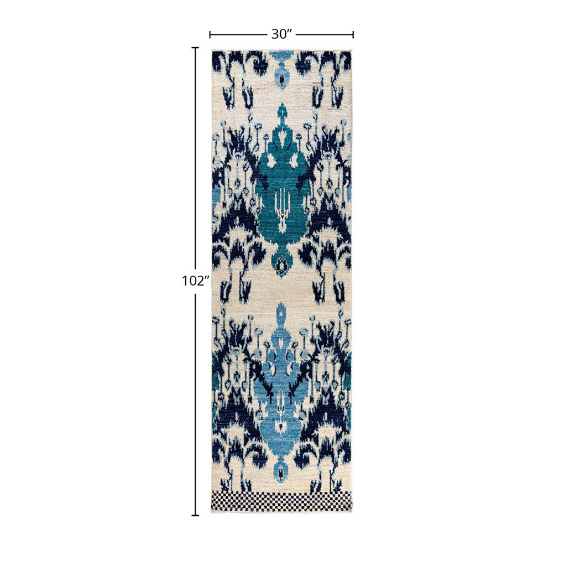 Contemporary One-of-a-Kind Runner 2'6" X 8'6" Hand Knotted Area Rug