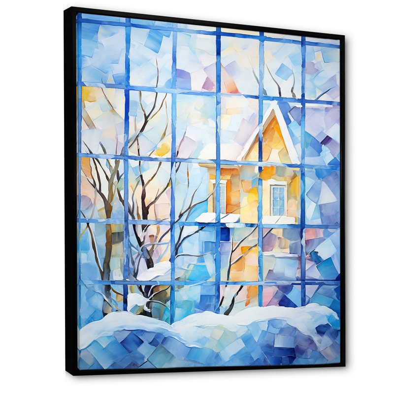 Frosty Winter Windows - Winter Landscape, art mural, Cadre flottant noir, H 20 po x l 12 po x P 1 po