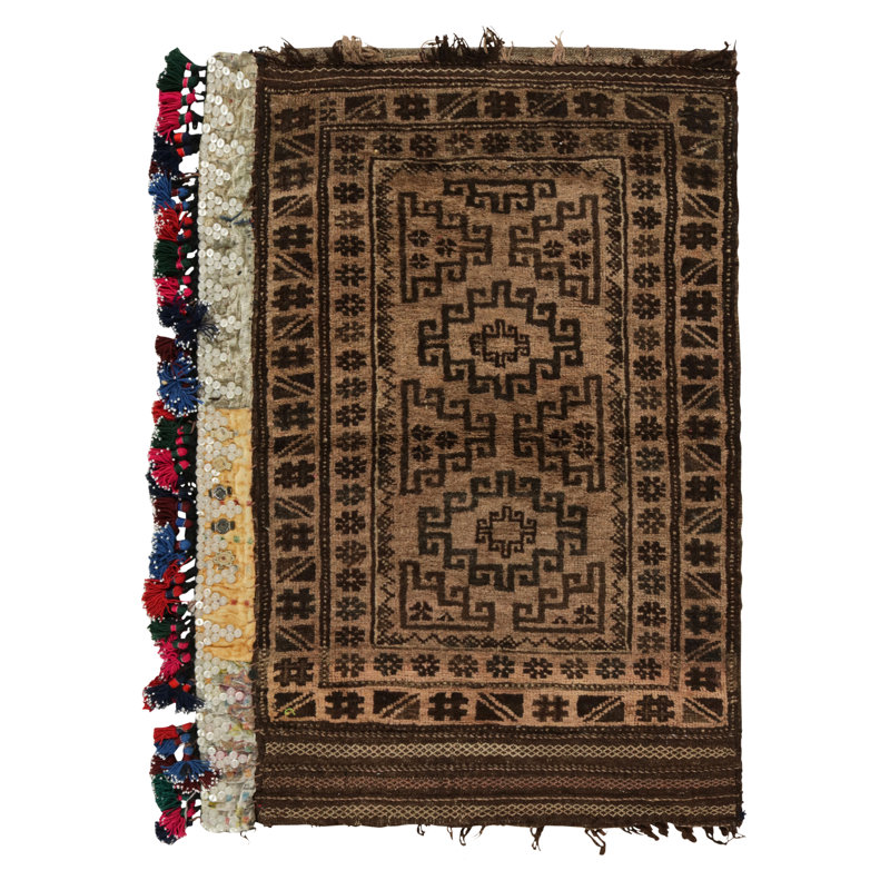 Wool Geometric Area Rug in Beige