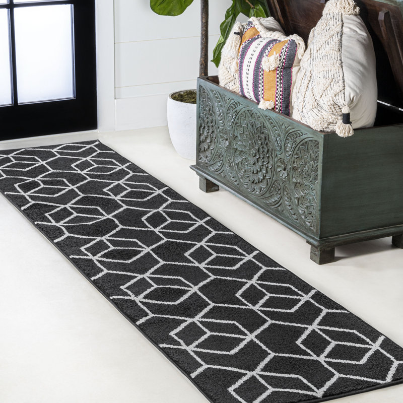 Tapis noir / blanc Mashawna, Tapis de couloir 2 pi x 8 pi