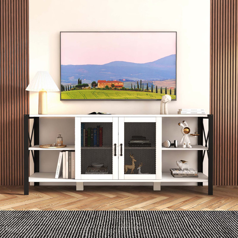 TV Stands with Metal Open Bookshelf, White