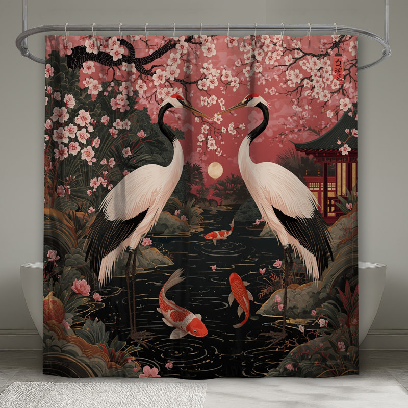 Rideaux de douche Cheroi Blossom Cranes Koi, L 70 po x H 84 po