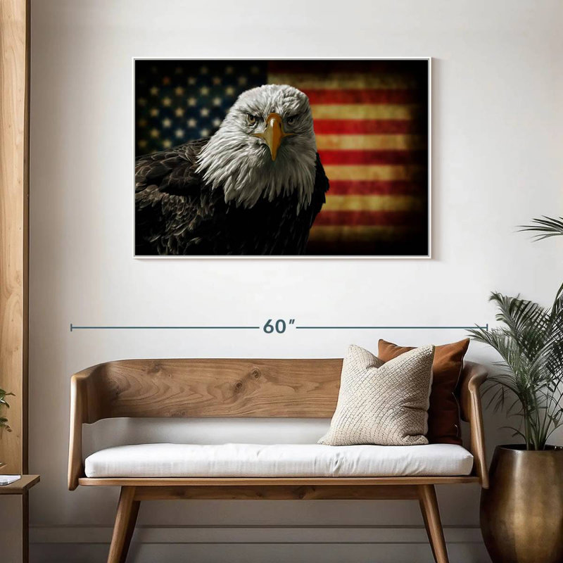 Aigle et drapeau de l'Amérique, Cadre flottant blanc, 43 po x 29 po