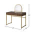 Bureau de coiffeuse 2 tiroirs avec miroir et plateau à bijoux, noyer et or