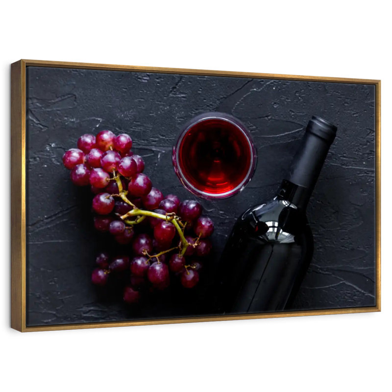 Vin rouge élégant, Cadre flottant doré, 31 po x 21 po