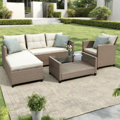 Extérieur, ensembles de meubles de patio, ensemble de conversation 4 pièces, canapé modulaire en osier avec coussins de siège