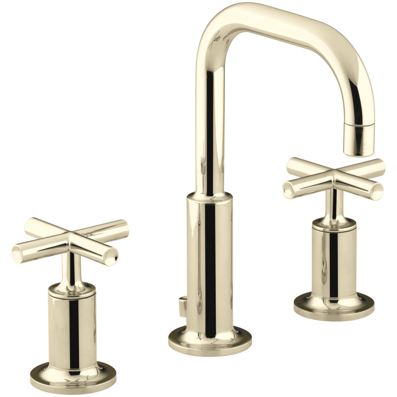Kohler Purist Widespread Bathroom Faucet with Pop-Up Drain Assembly, 3-Hole High Arc Cross Handle Bathroom Sink Faucet, 1.2 gpm