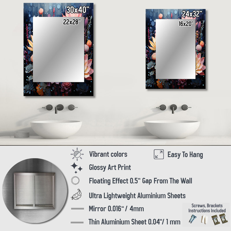 Rose succulent rose Serenade II - miroir mural succulent, miroir décoratif traditionnel, impression d'art en métal