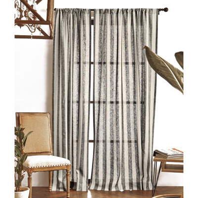 Striped Pure Linen Semi-Sheer Curtain Panel