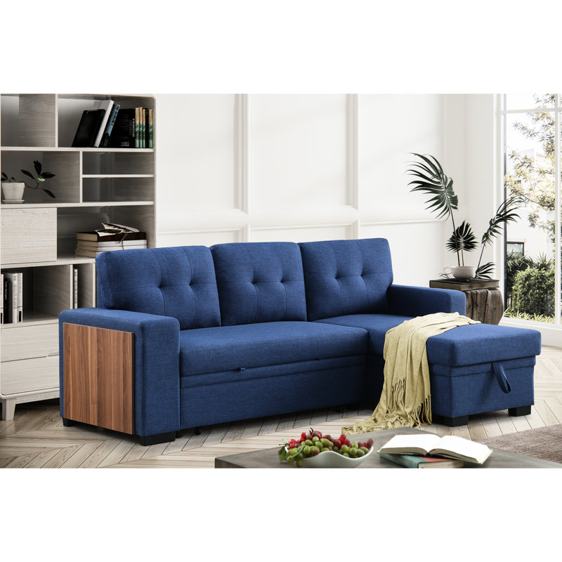 Canapé modulaire 3 pièces en lin, bleu, rembourré de mousse, l 92 po x P 53 po, H 34,5 po, canapé modulaire et porte-gobelet ouvert, bleu, 92 po x 53 po x 34,5 po,