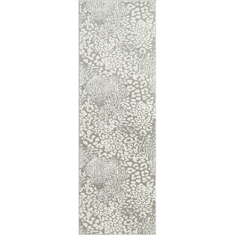 Tapis gris / ivoire à imprimé animal, Tapis de couloir 2 pi 8 po x 8 pi