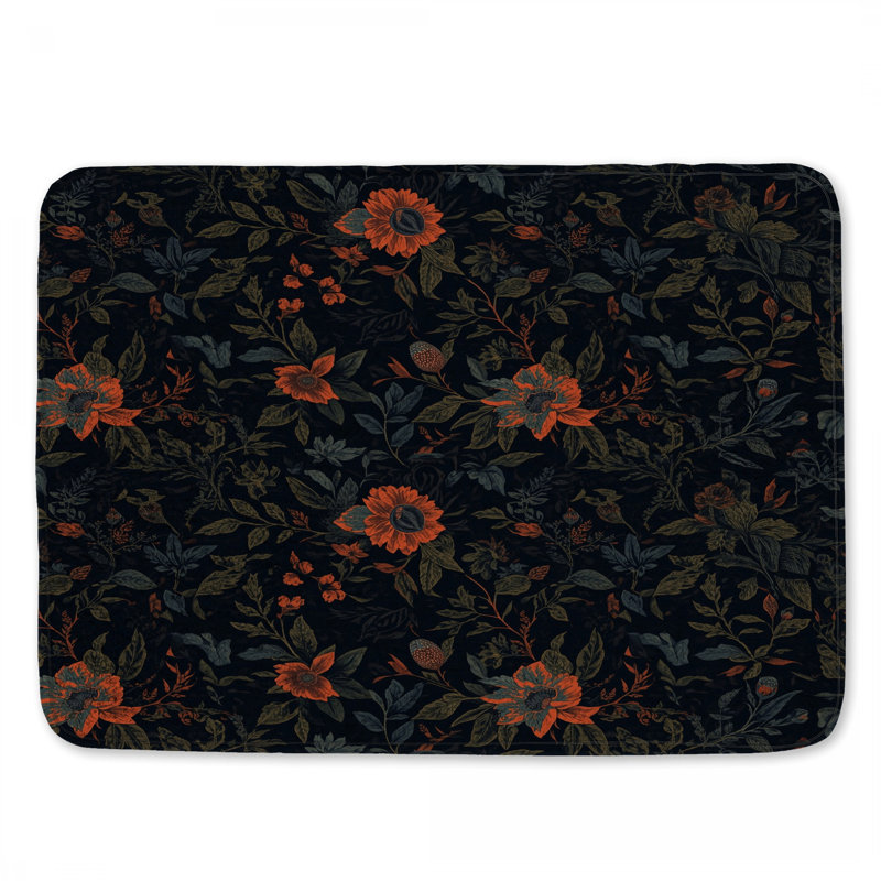 Dark Floral Pattern Bath Mat, 34in W x 21in L