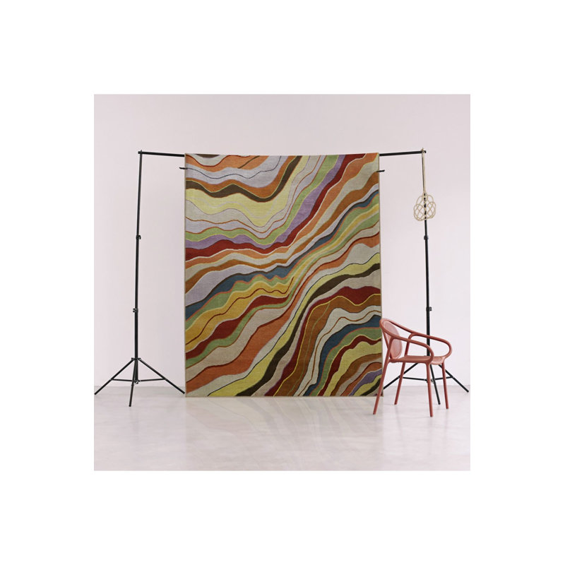 Multi Color Mixed Wavy Stripe Line Pattern Creative Modern Decorative Machine Washable Area Rug, Runner 3'3" x 6'7"
