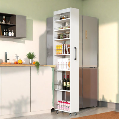 7-Tier Slim Rolling Pantry Storage Shelf with Handle for Kitchen, Laundry Room, and Narrow Spaces