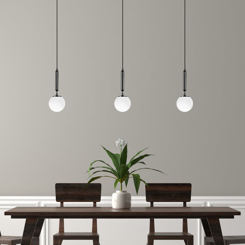 Industrial-Style Chandelier, Black & White Abstract Design, Adjustable Height 19.7 x 19.7 x 53.1 inches | Metal Body with Glass Cap, Max Bulb Size 2.4 x 3.5 inches | Perfect for Scandinavian and Modern Decor