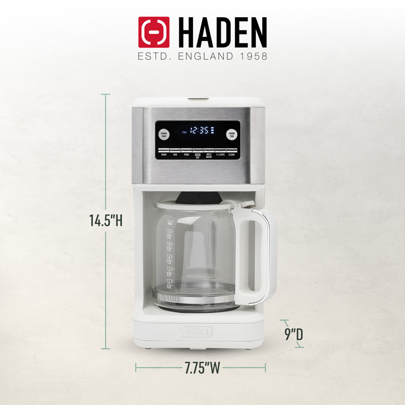 Haden Generous Brew 14 Cup Programmable Digital Coffee Maker Pot, Ivory/Chrome, Ivory/Chrome
